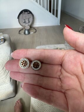Round Disc Stud Earrings with Crystal Halo